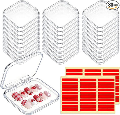 30pcs Press On Nail Packaging Box，Press On Nail Storage Box Set With 60pcs Of Double-Sided Adhesive Tape，Suitable For Nail Storage And Nail Art Display (Clear)