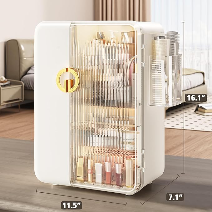 SEE SPRING Makeup Organizer for Vanity, Large Capacity Skincare Organizers and Storage with Drawers, Dustproof Cosmetic Display Case for Bathroom Countertop, Trendy Teen Girl Gifts, White