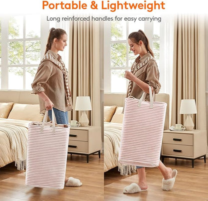 Lifewit 2 Pack Laundry Basket 80L Each, Collapsible Clothes Hamper with Reinforced Handles, Freestanding Waterproof Design for Bedroom and Laundry Room, Pink 160L Total