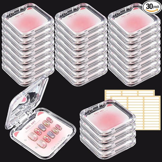30 Set Press On Nail Display Box with Adhesive Tape and Card,Acrylic Nail Organizer Storage Case for Artificial Nail Packaging,Nail Salon Display Commercial Use