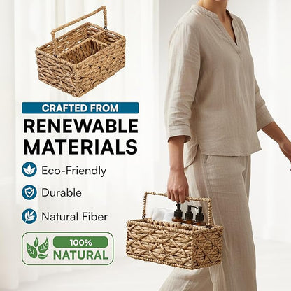 Honey-Can-Do Multi-Use 3-Compartment Wicker Basket Caddy with Handle, Natural STO-09844 Natural Medium
