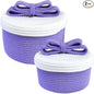 Small Storage Baskets with Lids, Round Woven Rope Basket with Lid, Cute Storage Box for Small Toy, Gift or Home Decor, Decorative Basket with Cute Bow Handle (Lavender)