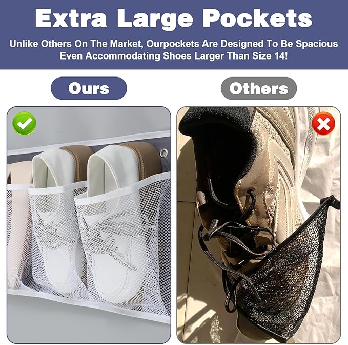 2 Pack RV Shoe Storage Solutions, Hanging Shoe Organizer with 8 Large Pockets, Wall Mounted Bedside Caddy for Entryway, Camper, Dorm & Bedroom Organization, Gray