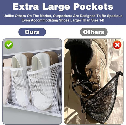2 Pack RV Shoe Storage Solutions, Hanging Shoe Organizer with 8 Large Pockets, Wall Mounted Bedside Caddy for Entryway, Camper, Dorm & Bedroom Organization, Gray