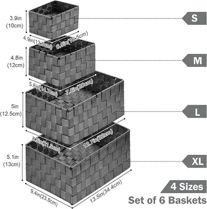 Woven Storage Baskets, Storage Bins, Cube Basket Container Baskets Storage Boxes Organizers for Clothes/Shelves/Closet, Set of 6 (Grey)