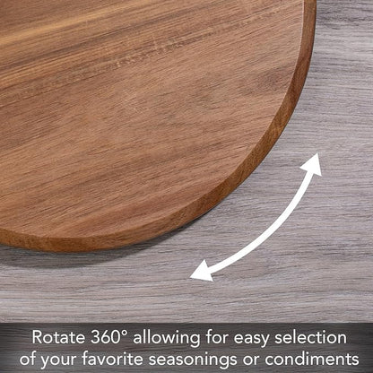 CounterArt Natural Acacia Wood Round Lazy Susan Turntable 14" Diameter Condiment Caddy, Cheese Server, Cake Plate, Spice Organization