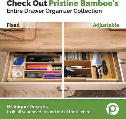 Pristine Bamboo Silverware Tray for Drawer Organizer,Kitchen Drawer Organizer,Cutlery Organizer in Drawer, Flatware Silverware Holder, Expandable Adjustable Wooden Dividers (8-slots)