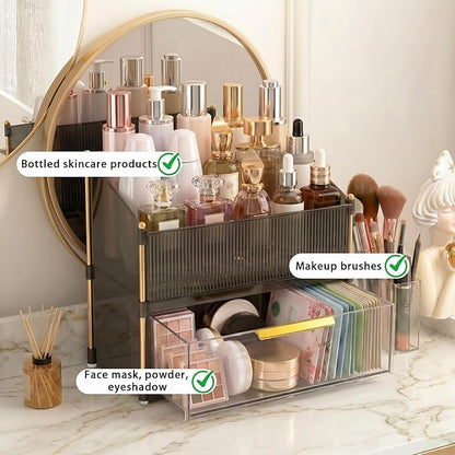 Large Capacity Makeup Organizer Countertop with Brush Holder, Vanity Skincare Perfume Storage Box for Bathroom, Mother's Day Birthday Anniversary Teen Girl Gifts for Women Mom