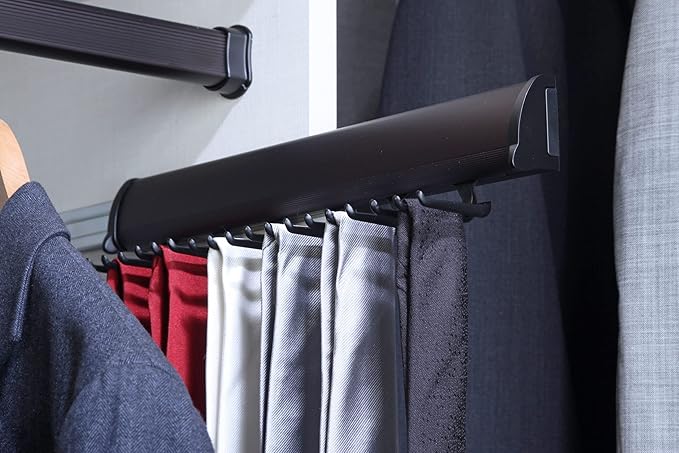 TAG Hardware Designer 15 Hook Full Extension Telescopic Tie Rack Closet Organizer (Black)