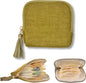 Vintage women's coin wallet jewelry storage bag, metal zipper multi-layer travel storage box, earrings, rings, necklaces, elegant storage bag, neutral Christmas and birthday gifts (yellow-green)