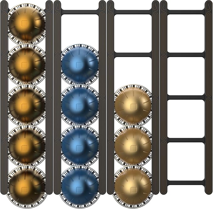 Adhesive Coffee Pod Holder for Nespresso VertuoLine, Holds 20 Capsules - Wall or Cabinet Mounted Coffee Capsule Rack with Strong 3M Adhesive Strips, Vertical or Horizontal Mount