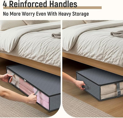 LANDNEOO 4 Pack 90L Under Bed Storage Containers - Underbed Storage for Clothes, Blankets - Closet Organizers and Storage Bags - Under the Bed Storage Bins with Handles & Clear Front
