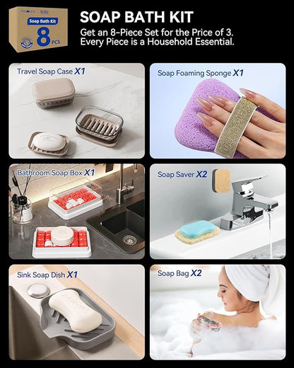 PEISAINOX Travel Soap Case, Leakproof Soap Container with Lid, Portable Bar Soap Holder for Traveling, Soap Dishe for Bathroom, Shower, Gym, School, Camping, Vacation, Outdoor (Clear&Gray)