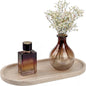 YKAJO Oval Real Marble Tray for Bathroom Kitchen Counter Stone Decorative Vanity Tray for Dresser Perfume Heavy Catchall Organizer for Soap Jewelry (Wooden Vein Beige, 11.8" x 5.9")