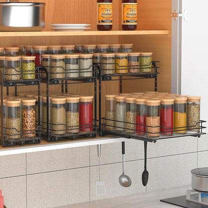 BOIVSHI 2-Tier Spice Rack, Pull Out Cabinet Organizer Spice Racks Height Adjustable Heavy Duty Metal Basket for Inside Cabinets & Pantry Closet(9.5''Wx10.5''Dx9.5''H)