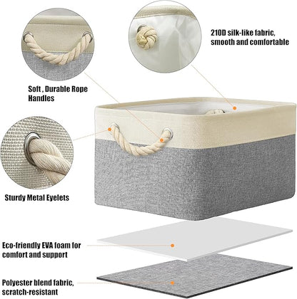 Simple Houseware 15.7" x 12" Wide & Low Fabric Storage Bin for Shallow Gaps and Closet, Braided Handles, 3 Pack, Gray