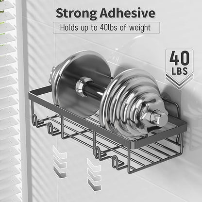 Liuoud 5 Pack Shower Caddy Organizer Rack Shelf for Inside Shower, Self Adhesive Bathroom Wall Storage Basket Rustproof Stainless Steel Large Capacity Shampoo Holder, Dark Grey