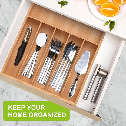 Unibambou Bamboo Utensil Drawer Organizer, Silverware Tray Organizer, Kitchen Drawer Organizer for Flatware Cutlery, Silverware Tray for Drawer (Natural, Large 16.5x12.5 Inch)