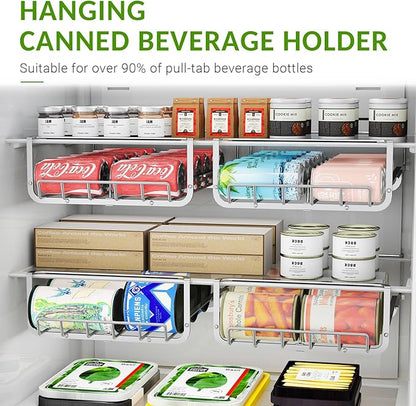 Refrigerator Hanging Soda Can Dispenser for Refrigerator Stainless Steel Double Row Fridge Drink Organizer Holds Up to 10 Cans of Soda Fits Fridges 15-23in Inner Depth