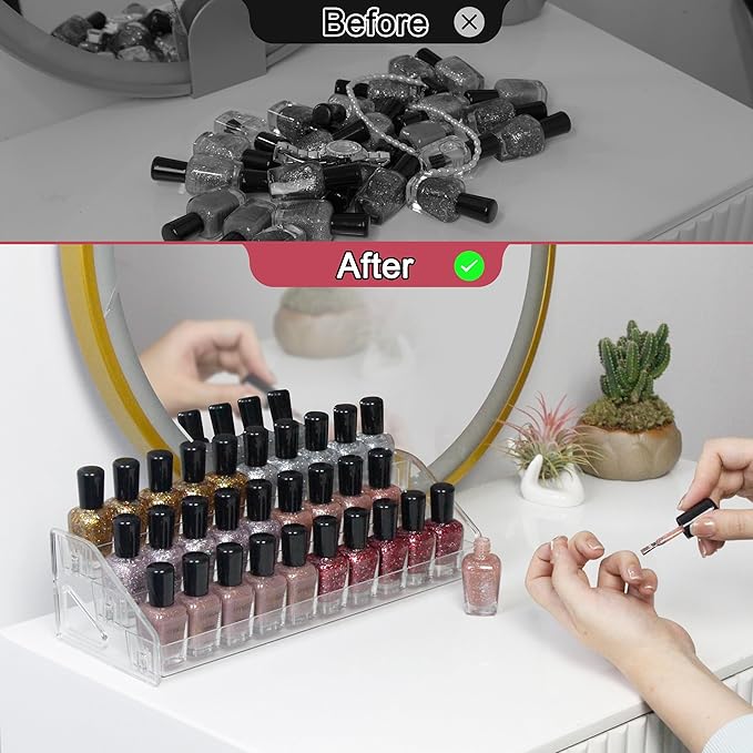 6-Tier Clear Acrylic Nail Polish Storage, Holds 48-96 Bottles, Multi-Purpose Nail Polish Rack, Sunglasses, Essential Oils and Cosmetics