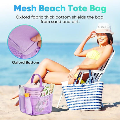EUDELE 2 Pack Mesh Shower Caddy Portable for College Dorm Room Essentials, Shower Caddy Dorm with 8-Pocket Large Capacity,Shower Bag for Beach,Swimming,Gym All Black+All Purple