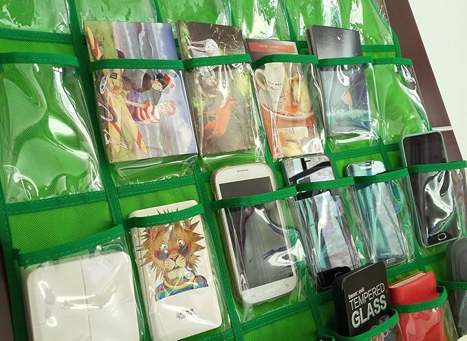 NIMES Hanging Closet Underwear Sock Jewelry Storage Over The Door Classroom Cell Phone Calculator Organizer 36 Clear Pockets (Green)