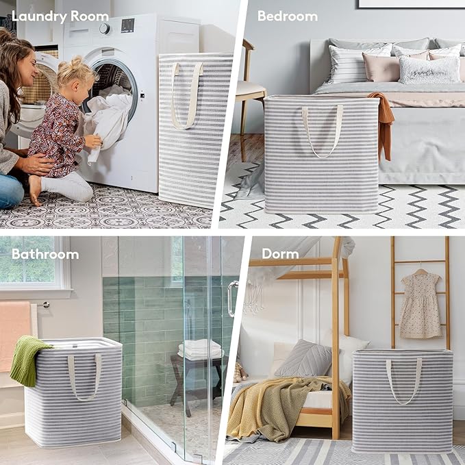Lifewit 2 Pack Laundry Basket 90L Each, Collapsible Clothes Hamper with Reinforced Handles, Freestanding Waterproof Design for Bedroom and Laundry Room, Grey 180L Total