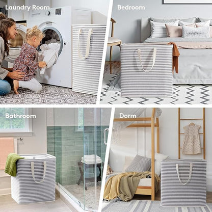 Lifewit 2 Pack Laundry Basket 90L Each, Collapsible Clothes Hamper with Reinforced Handles, Freestanding Waterproof Design for Bedroom and Laundry Room, Grey 180L Total