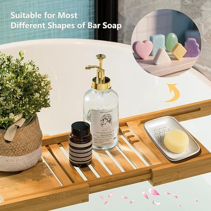 Gomakren Soap Dish for Shower, Ceramic Bar Soap Holder with Honeycomb Design, Soap Saver Tray for Bathroom Kitchen Sink, Sponge & Organizer Tray, Upscale Look, 5.5 Inch, Beige