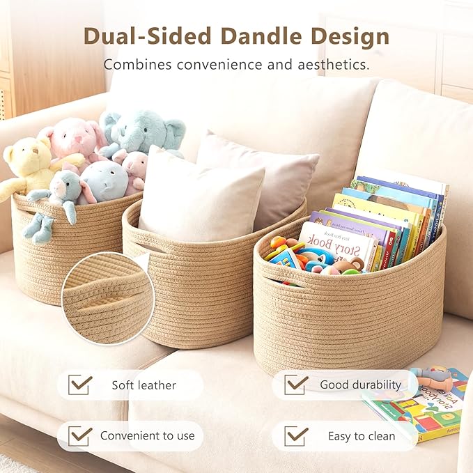 ECDYQXVU Cotton Rope Storage Basket, 15x10x9 Inches, Woven Basket for Shelves, Clothes, Towels, Books, and Laundry, Jute Brown (1 Pack)