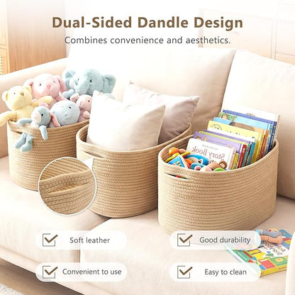 ECDYQXVU Cotton Rope Storage Basket, 15x10x9 Inches, Woven Basket for Shelves, Clothes, Towels, Books, and Laundry, Jute Brown (1 Pack)