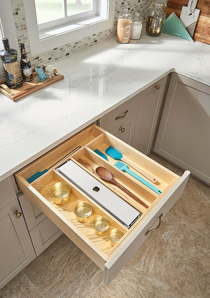 Rev-A-Shelf Trim-to-Custom-Fit Silverware Drawer Organizer For Kitchen Utensils, Cutlery Cabinet Storage Divider Insert, 18.5 x 22 In, Maple Wood, 4WUT-1SH
