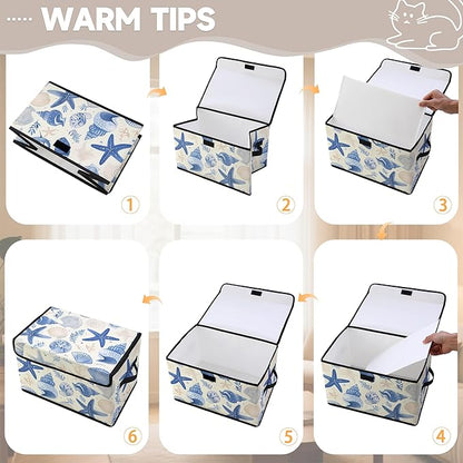 Stackable Clothes Storage Bins with Lids,Closet Organizers Fabric Cat Printing Box for Home and Office,Blanket Clothes Organizers,Under Bed Storage Containers 3 Pack.