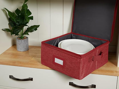 Covermates Platter Storage Box – Serveware & China Storage Container with Dual Zippers, ID Window, Reinforced Handles & Structured Walls for Platter, Dish & Serving Tray Protection, Red Heather