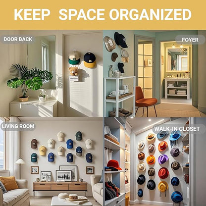 FAYYGYH 24 Packs Wall Cap Hooks, Strong Adhesive Hat Rack, Stylish Home Decor, Two Installation Methods, Hat Display Organizer, Hat Organizer, Wall-Mounted Hat Rack, No Drilling Required (White)