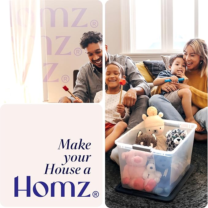 HOMZ 2-Pack Snaplock, Large Clear Plastic Storage Organizer Bins w/Lids, 56 Quart, Blue - Stackable Container Boxes for Bedroom, Bathroom, Garage, and Office Organization
