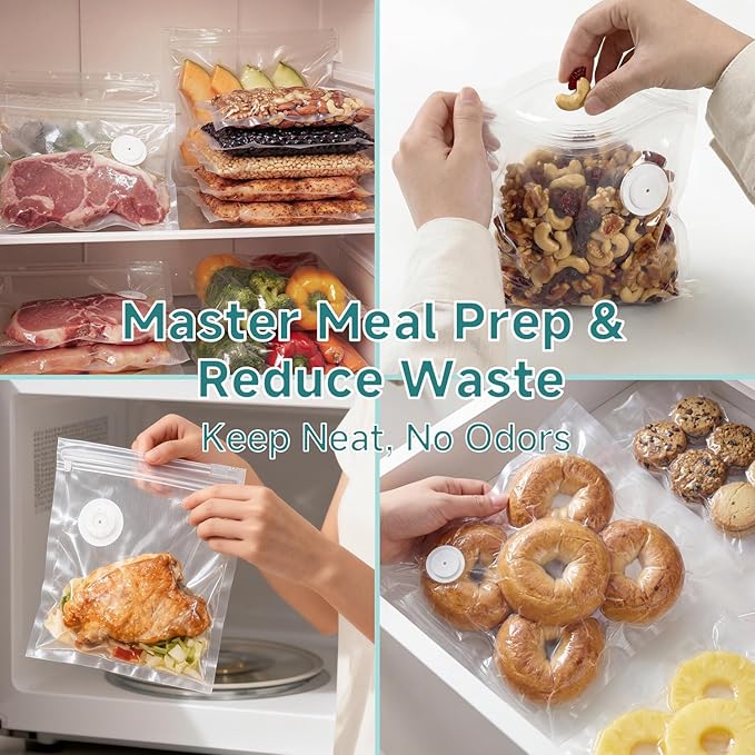 Mehomeli Reusable Vacuum Sealer Bags for Food – 30 BPA-Free Large (11.8 x 13.4in) Food Storage Bags, Freezer Microwave Safe, Odor-Resistant, Leak-Proof – Compatible with Handheld Vacuum Sealers