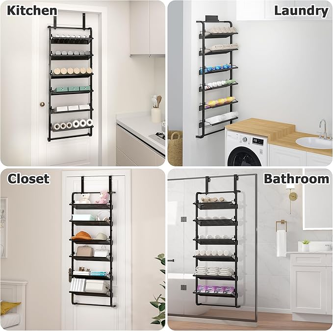 BUKFEN 6 Tier Adjustable Heavy Duty Metal Shoe Rack, Door Hanging and Wall Mount Organizer for Closet, Bedroom, Entryway, Laundry, Apartment, Small Spaces, Space Saving Solution for Busy Homes