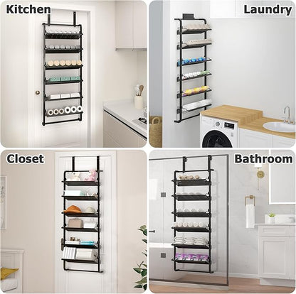 BUKFEN 6 Tier Adjustable Heavy Duty Metal Shoe Rack, Door Hanging and Wall Mount Organizer for Closet, Bedroom, Entryway, Laundry, Apartment, Small Spaces, Space Saving Solution for Busy Homes