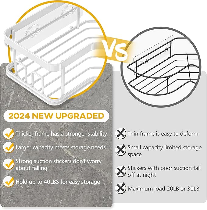 MAXIFFE 3 Pack X-Large Corner Shower Caddy with Soap Holder, Large Capacity and Easy Install, No Drilling Shower Shelves, Stainless Steel Shower Organizer Hold 40 LBS for Family Renters, White