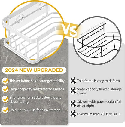 MAXIFFE 3 Pack X-Large Corner Shower Caddy with Soap Holder, Large Capacity and Easy Install, No Drilling Shower Shelves, Stainless Steel Shower Organizer Hold 40 LBS for Family Renters, White
