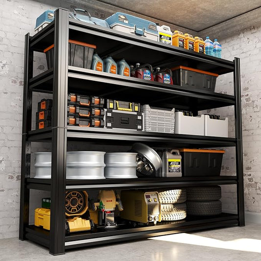 Heavy Duty Metal Garage Shelving Unit, 5-Tier Adjustable Storage Shelves, 3000LBS for Garage & Basement, Kitchen and Pantry Industrial Steel Rack, Ideal for Tool Organization & Storage, Black, 63"H
