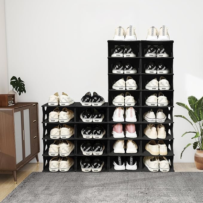 6-Tier Thickened Shoe Rack, Stackable Storage Organizer for Bedroom Entry, Adjustable Rack, Shoe Slots Shelf, Easy Tower Rack, Black