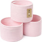 MiniArk Small Basket for Organizing | Cube Shelf Closet Storage Baskets | 9.7×9.7×7.1” | Woven Rope Gift Basket | Nursery | Round 3 Packs Light Pink