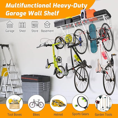 PLKOW Garage Wall Shelving 4-Pack Includes Bike Hooks, Sturdy Adjustable Garage Shelving Wall Mount Wall Organizer (Black, 4-Pack)