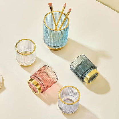 Makeup Brush Holder Organizer,Toothbrush Holders,Desk Pen Pencil Holder,Multifunctional Vintage Glass Brush Cup（S/White/A3-14-US）