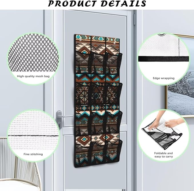 Geometric Shoe Organizer Over The Door 12 Pockets Wall Hanging Storage for Living Room Large Capacity Behind Door Shoe Organizer Space Saving Multi-Funtion Storage Bag