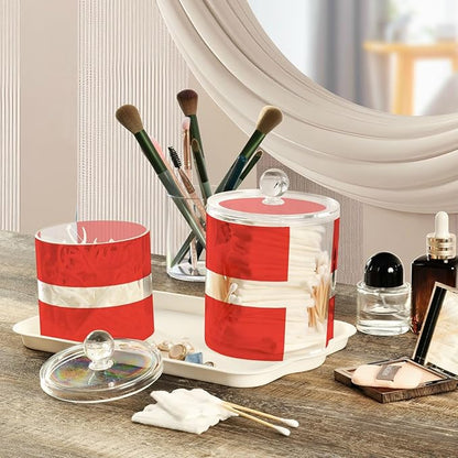 DOMIKING Danish Flag 2 Pack Bathroom Canisters Cotton Swab Holder Dispenser Plastic Cotton Ball Jar Acrylic Storage Containers for Cotton Ball Floss Picks Hair Clips
