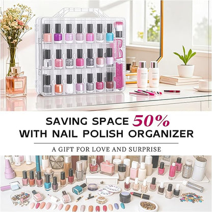 DreamGenius Nail Polish Organizer Case for 48 Bottles with 2 Nail Separators, Double Side Gel Nail Polish Holder with Adjustable Dividers, Clear