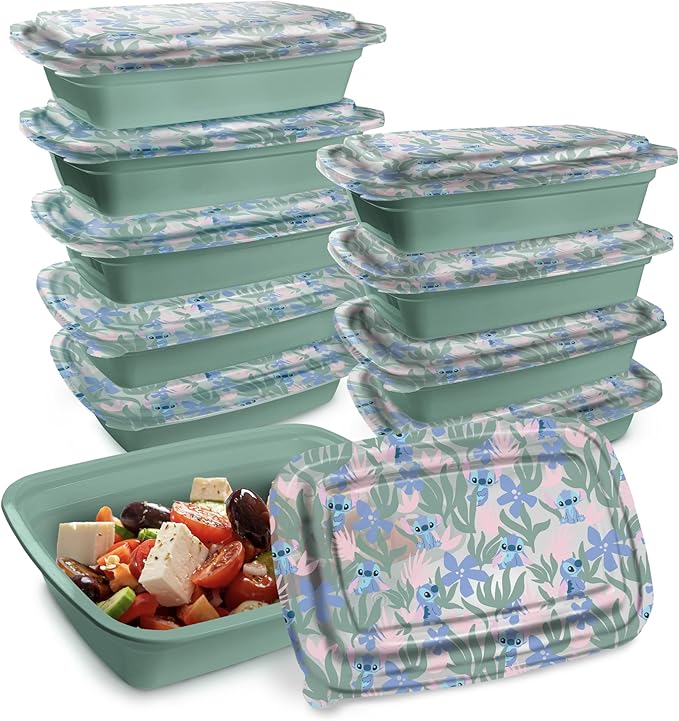 Best Brands Disney Meal Prep Containers - 20-Piece Reusable Food Containers with Lids - Freezer, Microwave & Dishwasher Safe - Featuring Mickey & Minnie, Lilo & Stitch - 33.8 Oz To Go Food Containers